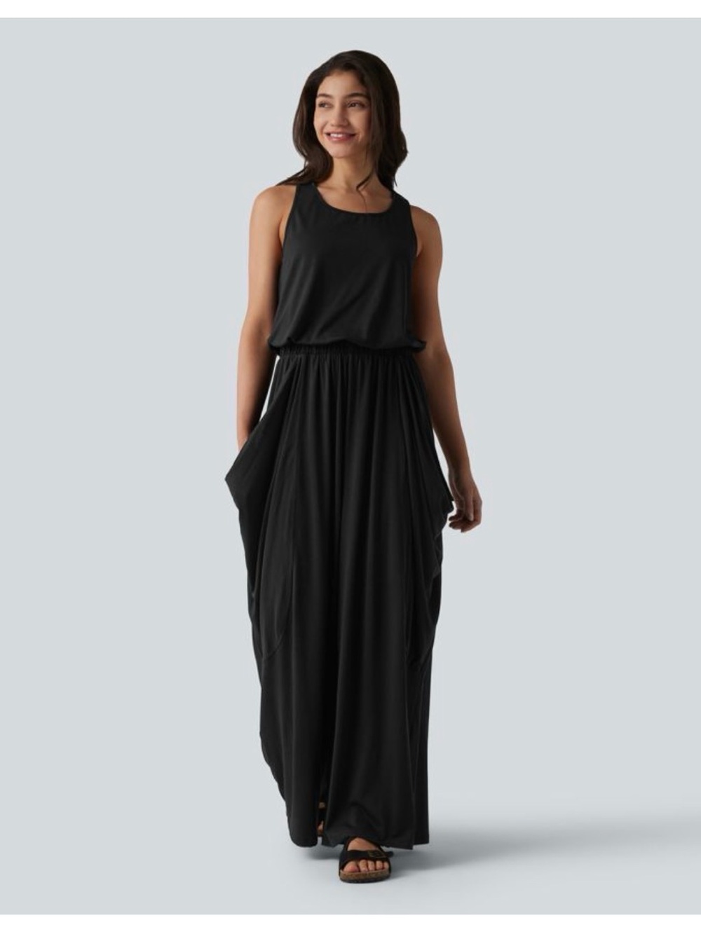HALARA Black Sleeveless Maxi Jumpsuit with Pockets